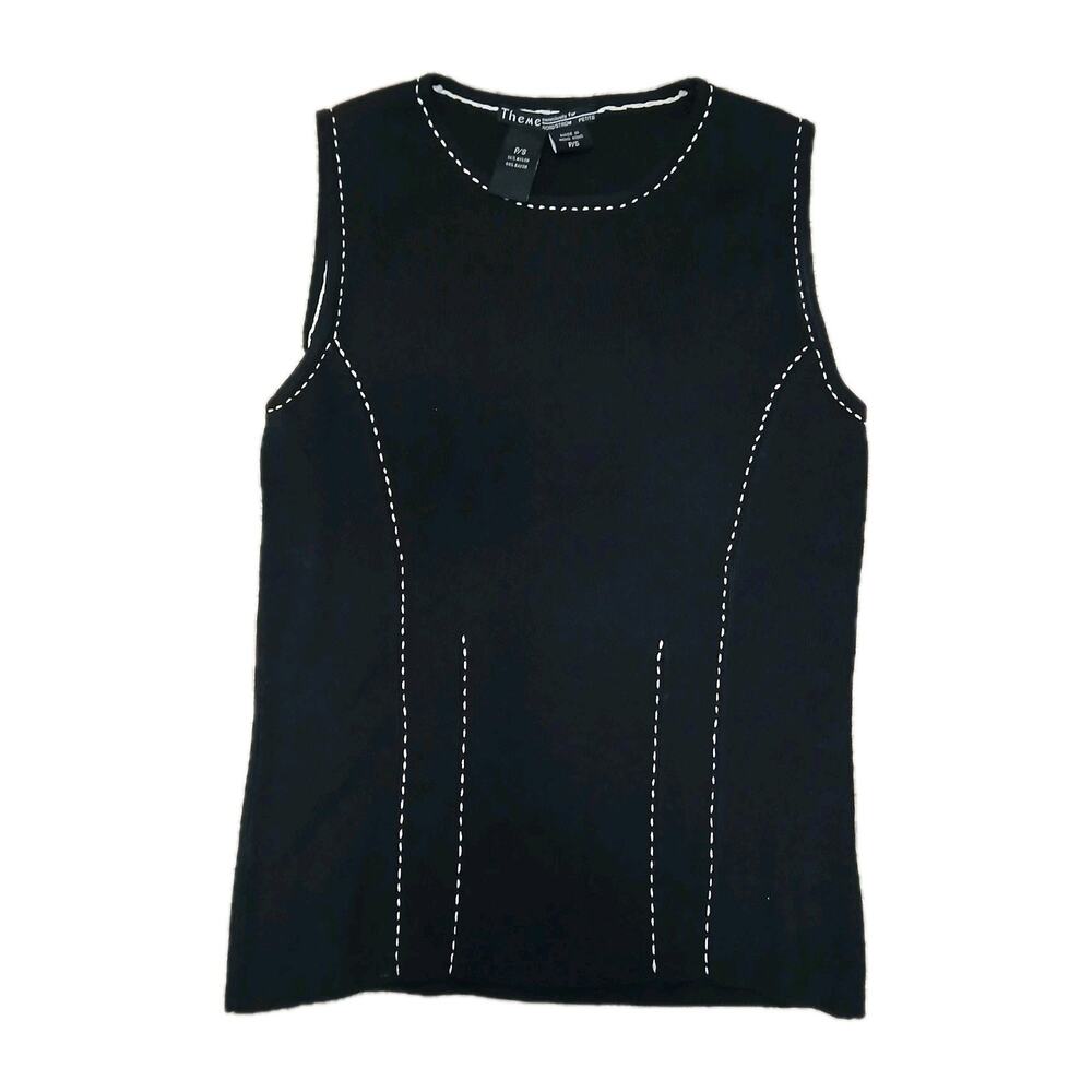 Theme for Nordstrom Black Sleeveless Top Contrast Stitching Petite PS Minimalist